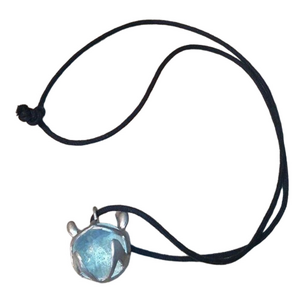 Artisan art glass pewter crystal ball long cord necklace, unsual, fantasy style.